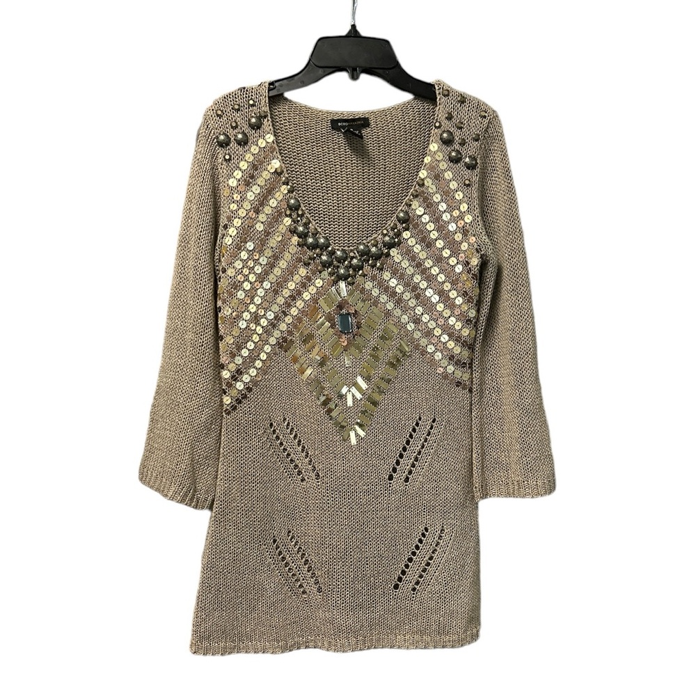 BCBGMAXAZRIA Women’s Sequin-Embellished Pointelle Knit Tunic Top Size Small